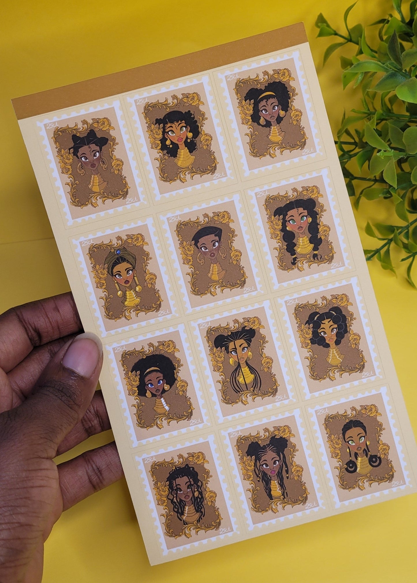 Princess character post stamps sticker sheet