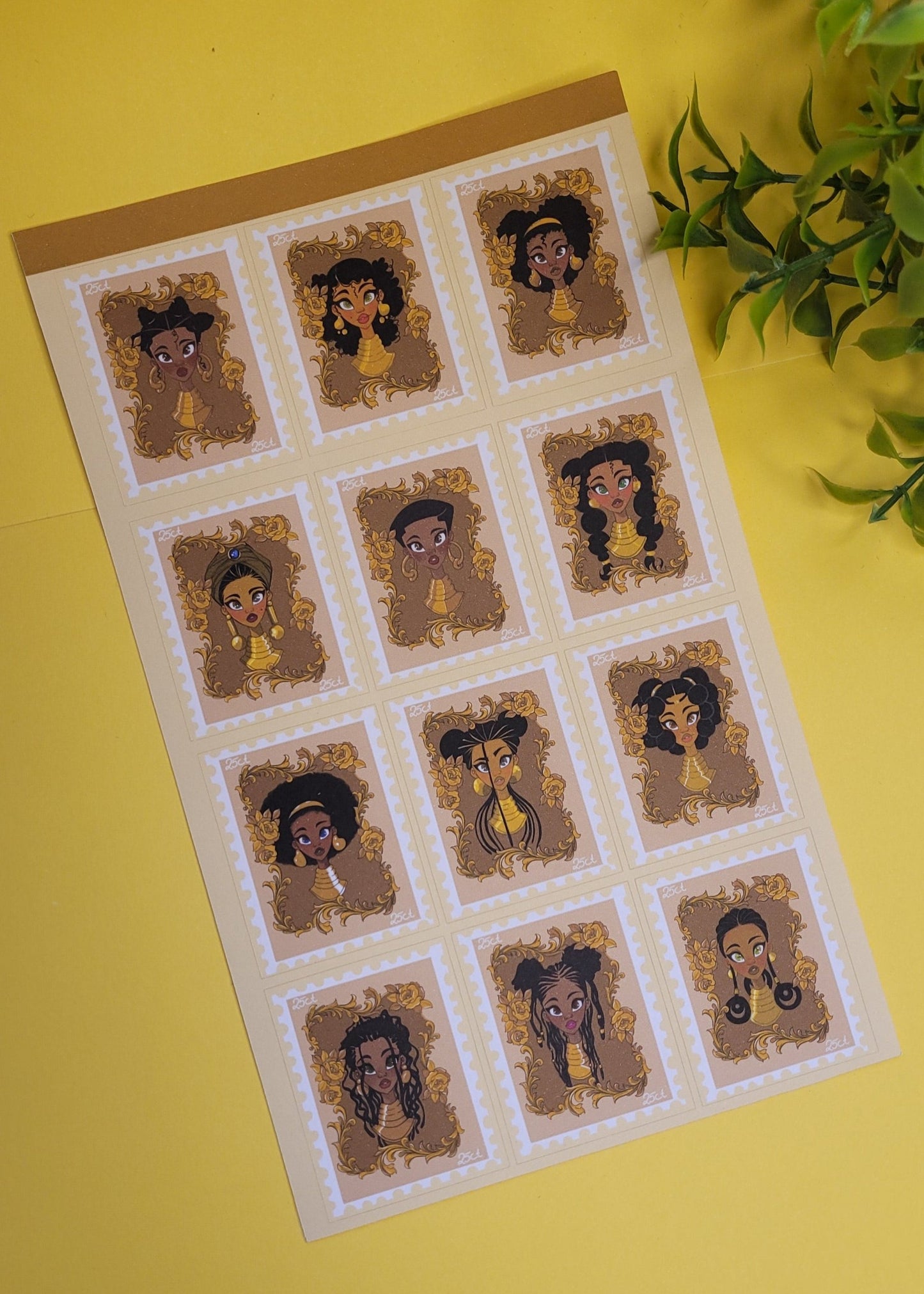 Princess character post stamps sticker sheet