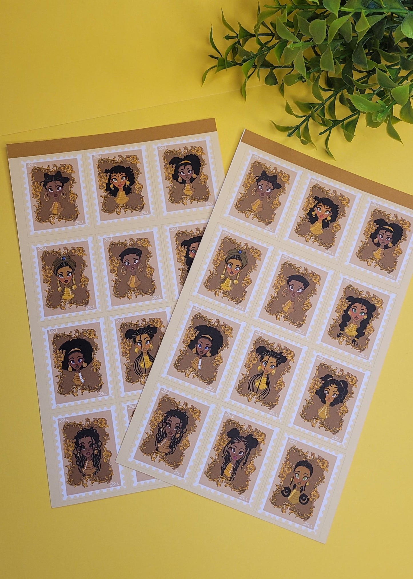 Princess character post stamps sticker sheet