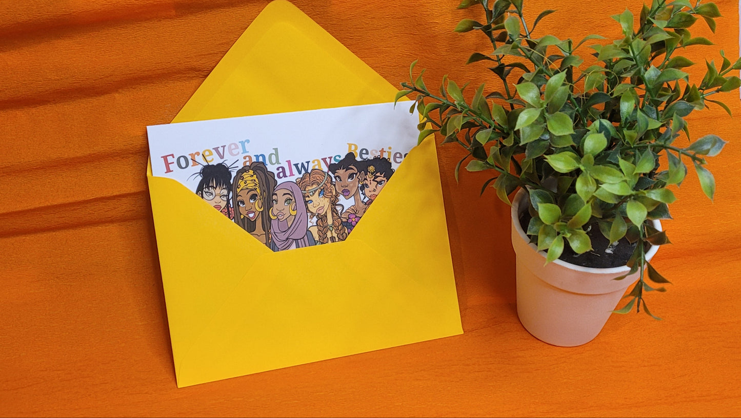 SEO Title: "Forever and Always Besties Greeting Card - A6 350gsm with All 6 BFF
