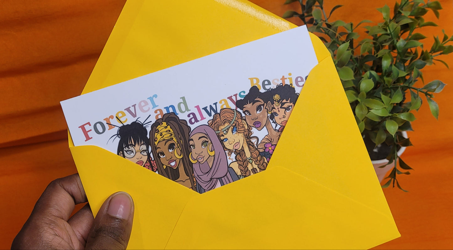 SEO Title: "Forever and Always Besties Greeting Card - A6 350gsm with All 6 BFF