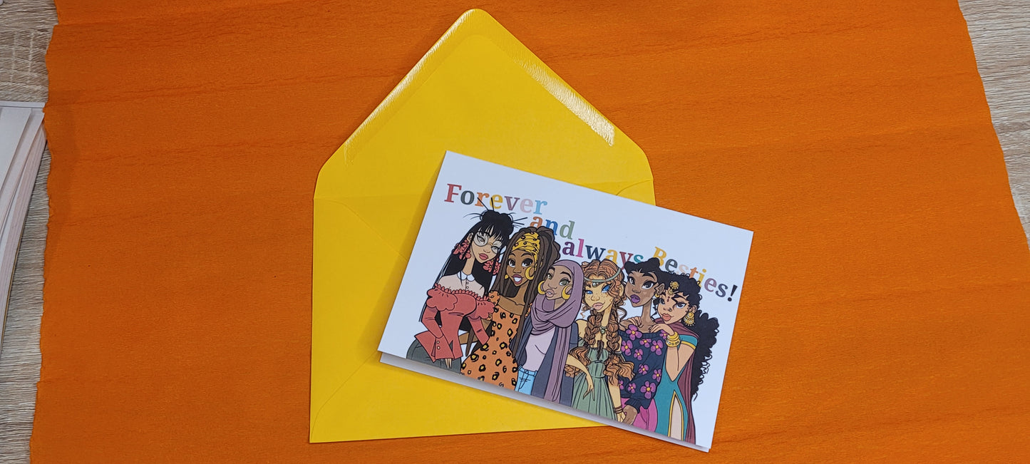 SEO Title: "Forever and Always Besties Greeting Card - A6 350gsm with All 6 BFF