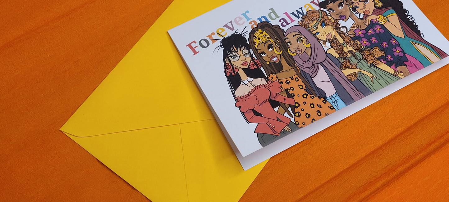 SEO Title: "Forever and Always Besties Greeting Card - A6 350gsm with All 6 BFF
