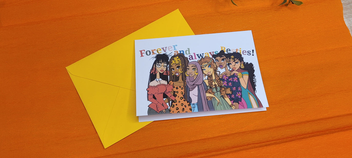 SEO Title: "Forever and Always Besties Greeting Card - A6 350gsm with All 6 BFF