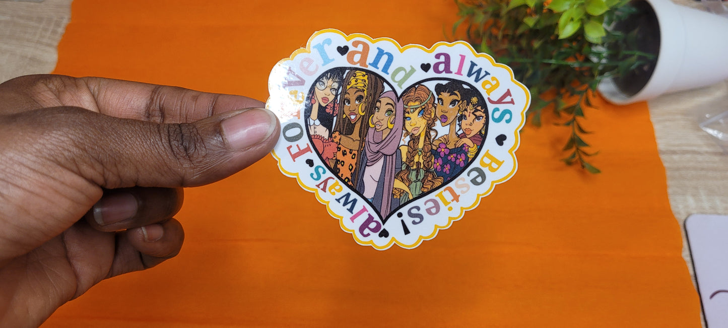 Best Friends Forever Heart Sticker – 3x3” Waterproof Vinyl Sticker Celebrating Friendship & Diversity