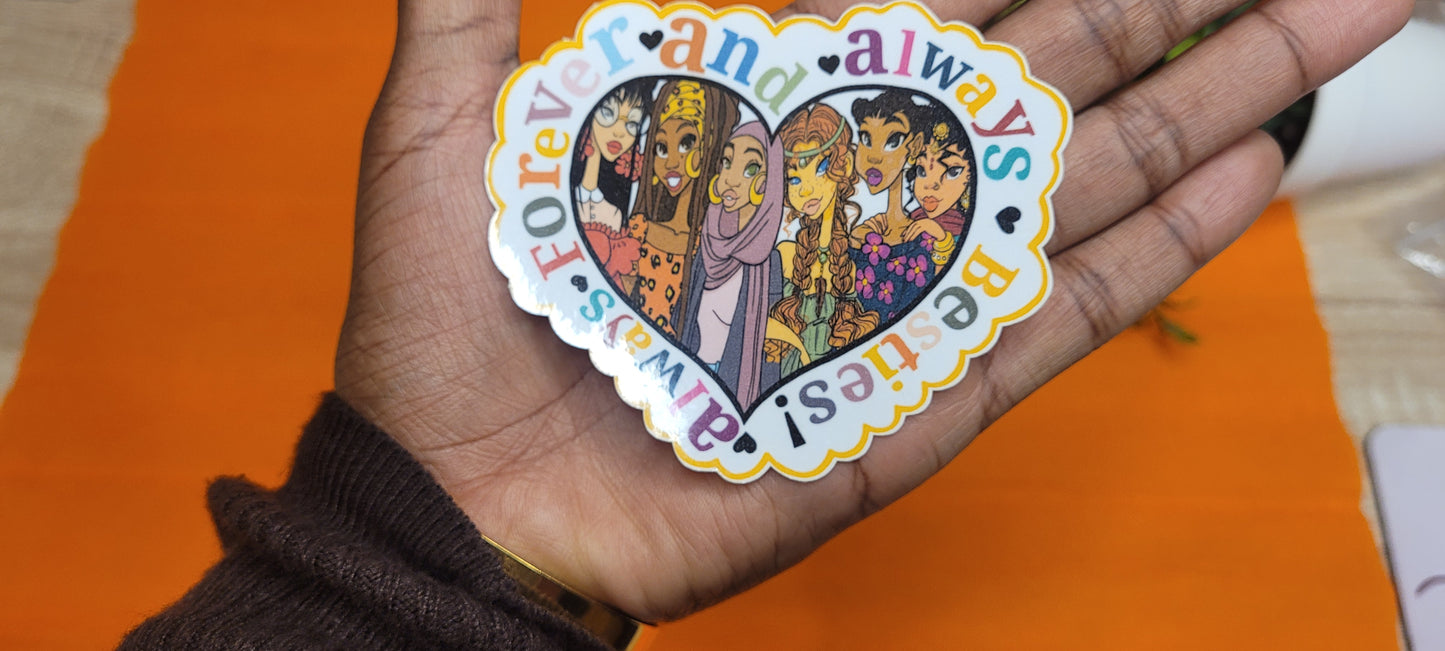 Best Friends Forever Heart Sticker – 3x3” Waterproof Vinyl Sticker Celebrating Friendship & Diversity