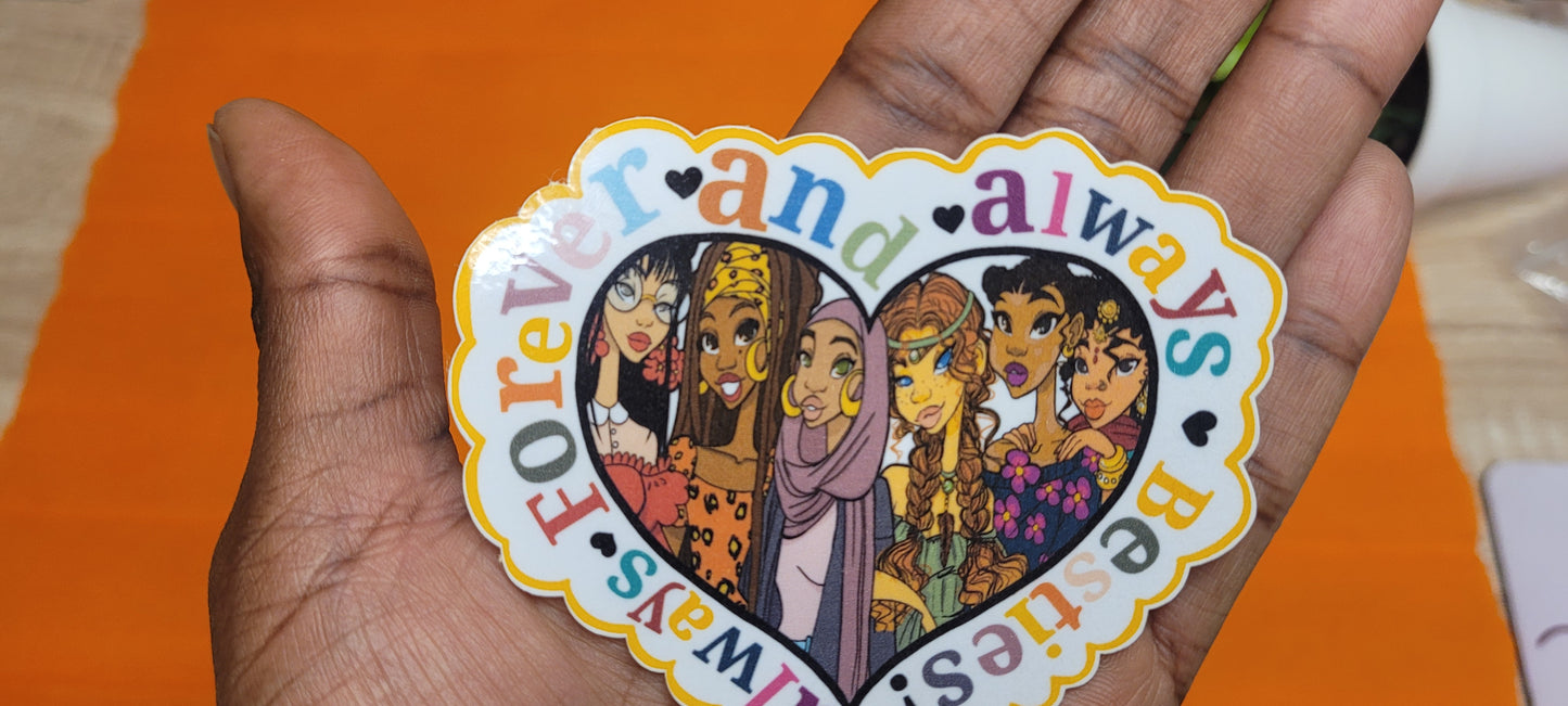 Best Friends Forever Heart Sticker – 3x3” Waterproof Vinyl Sticker Celebrating Friendship & Diversity