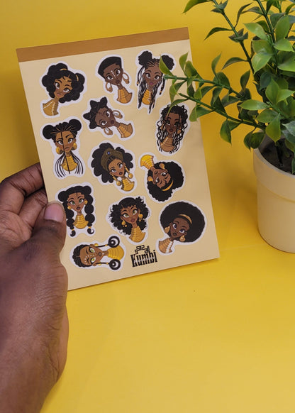 Cute black princess character A6 mini sticker sheet