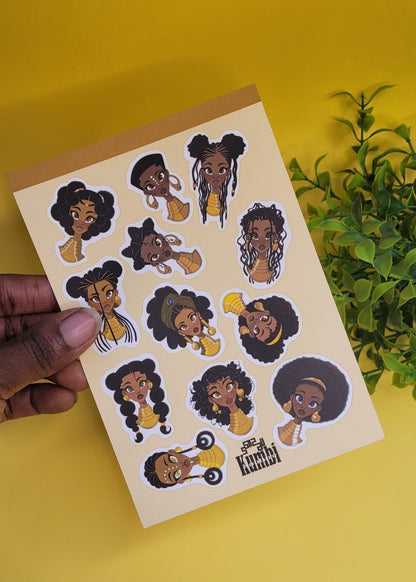 Cute black princess character A6 mini sticker sheet