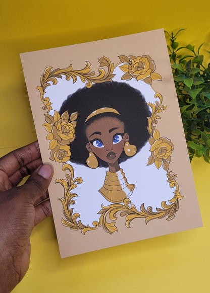 A5/A4 Black princess character art print