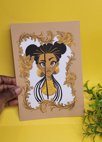 A5/A4 Black princess character art print