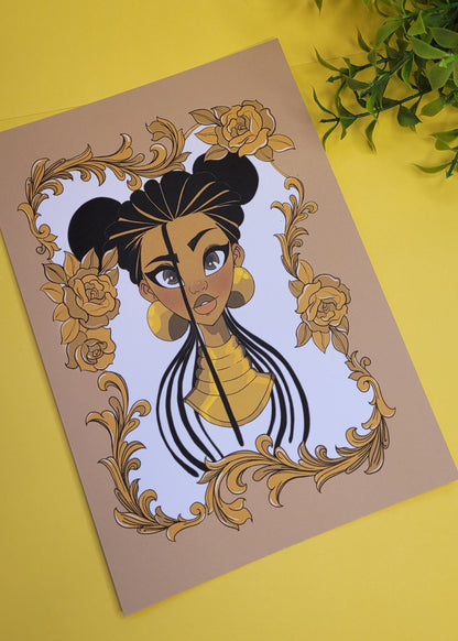 A5/A4 Black princess character art print